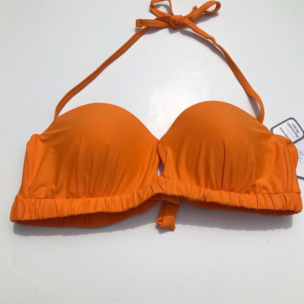 Time & Tru Orange Halter Top Bikini Top
